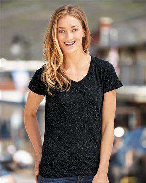 Brand: J. America | Style: 8136 | Product: Women's Glitter V-Neck T-Shirt