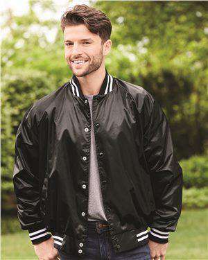 Brand: Augusta Sportswear | Style: 3610 | Product: Satin Baseball Jacket Striped Trim