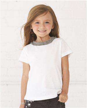 Brand: Rabbit Skins | Style: 3329 | Product: Toddler Girls' Ruffle Neck Fine Jersey Tee