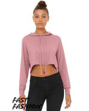 Brand: Bella + Canvas | Style: 8512 | Product: Fast Fashion Women's Triblend Cropped Long Sleeve Hooded Tee