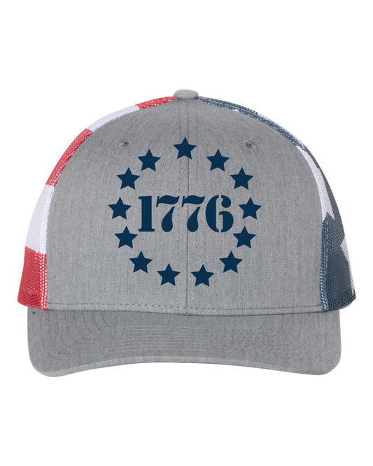 1776 Embroidered Stars and Stripes Mesh Trucker Snapback Cap